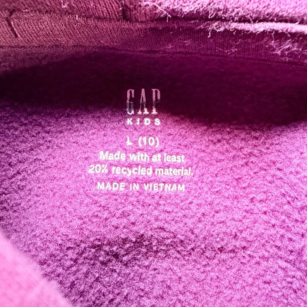 Gap Kids Logo‎ Hoodie Maroon Purple Fleece Sweatshirt Size L 10 Large Arch Logo